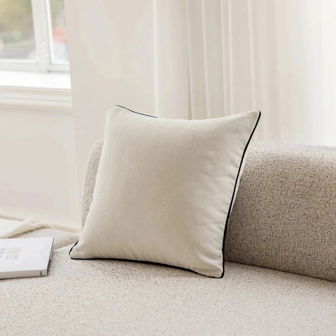 Beige & Black French Luxury Hemming Chenille Velvet Cushion Cover