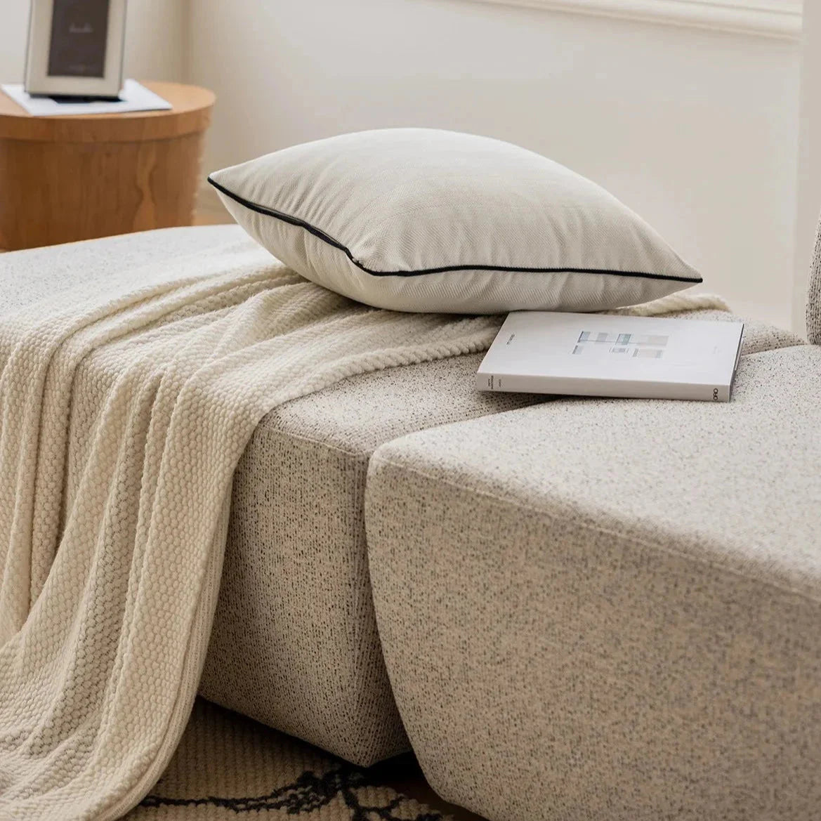 Beige & Black French Luxury Hemming Chenille Velvet Cushion Cover