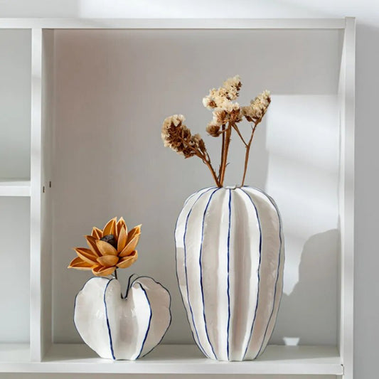 Carambola Ceramic Vases - White & Blue