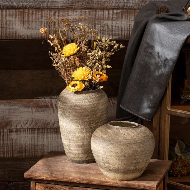 Ceramic Retro Vase Home Decoration Piece Wabi Sabi Style - 3 Sizes