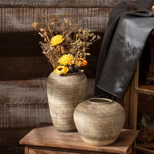 Ceramic Retro Vase Home Decoration Piece Wabi Sabi Style - 3 Sizes