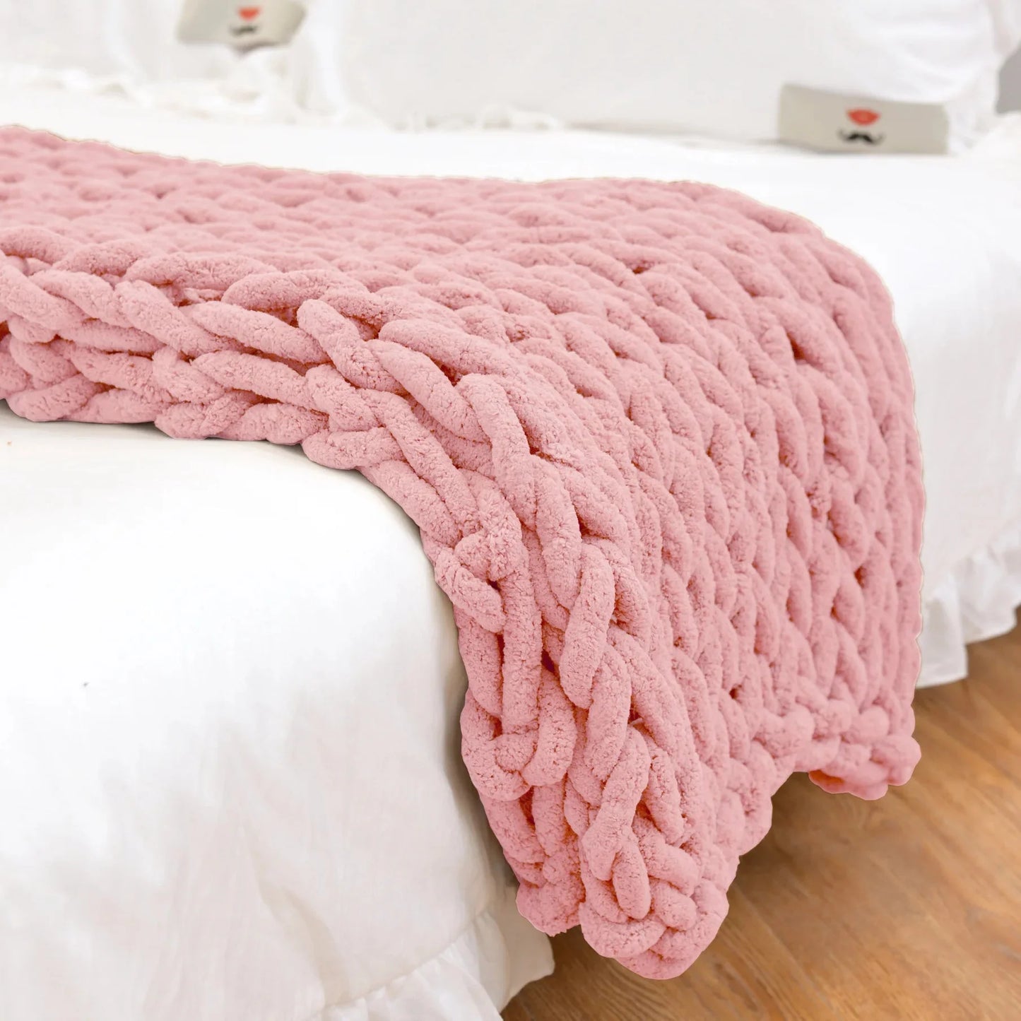 Chunky Knitted 100% Chenille Wool Blanket Throw - 10 Colours