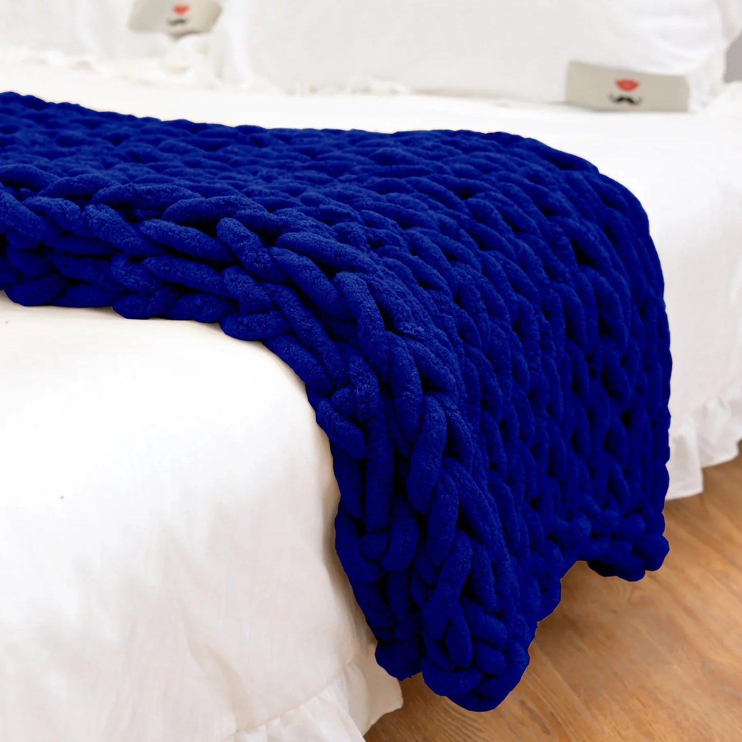 Chunky Knitted 100% Chenille Wool Blanket Throw - 10 Colours