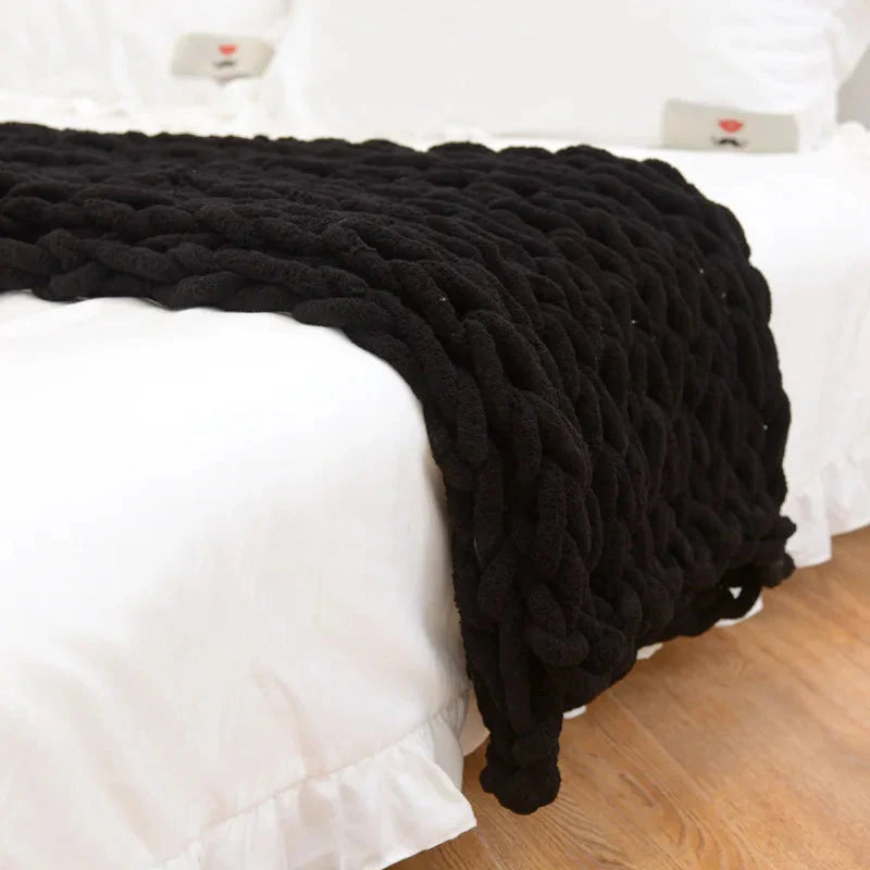 Chunky Knitted 100% Chenille Wool Blanket Throw - 10 Colours