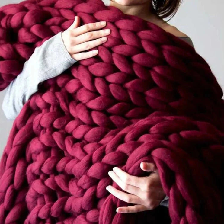 Chunky Knitted Merino Wool Blanket Throw - 8 Colours