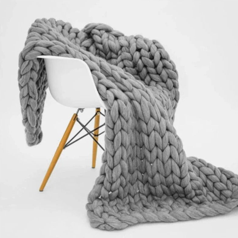 Chunky Knitted Merino Wool Blanket Throw - 8 Colours