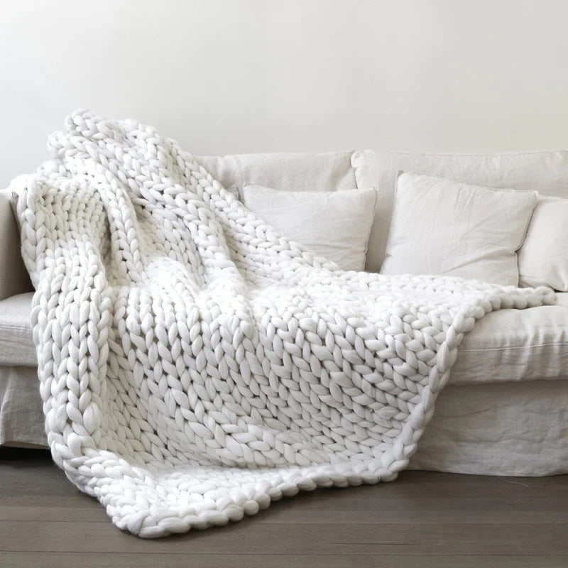 Chunky Knitted Merino Wool Blanket Throw - 8 Colours