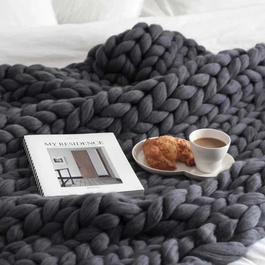 Chunky Knitted Merino Wool Blanket Throw - 8 Colours