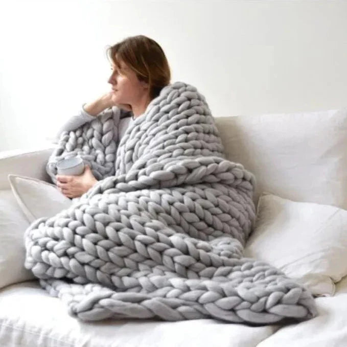 Chunky Knitted Merino Wool Blanket Throw - 8 Colours