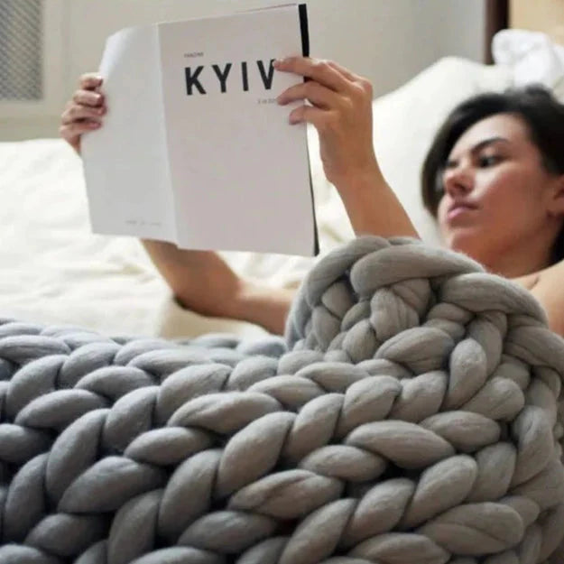 Chunky Knitted Merino Wool Blanket Throw - 8 Colours