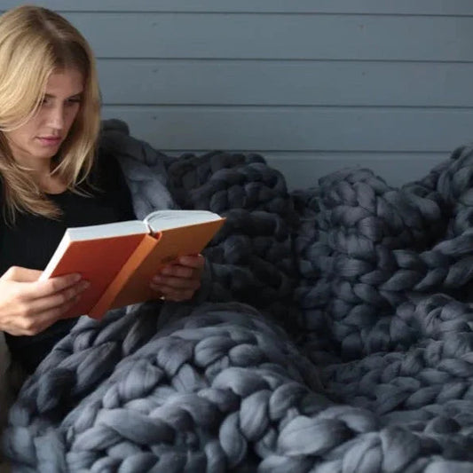 Chunky Knitted Merino Wool Blanket Throw - 8 Colours