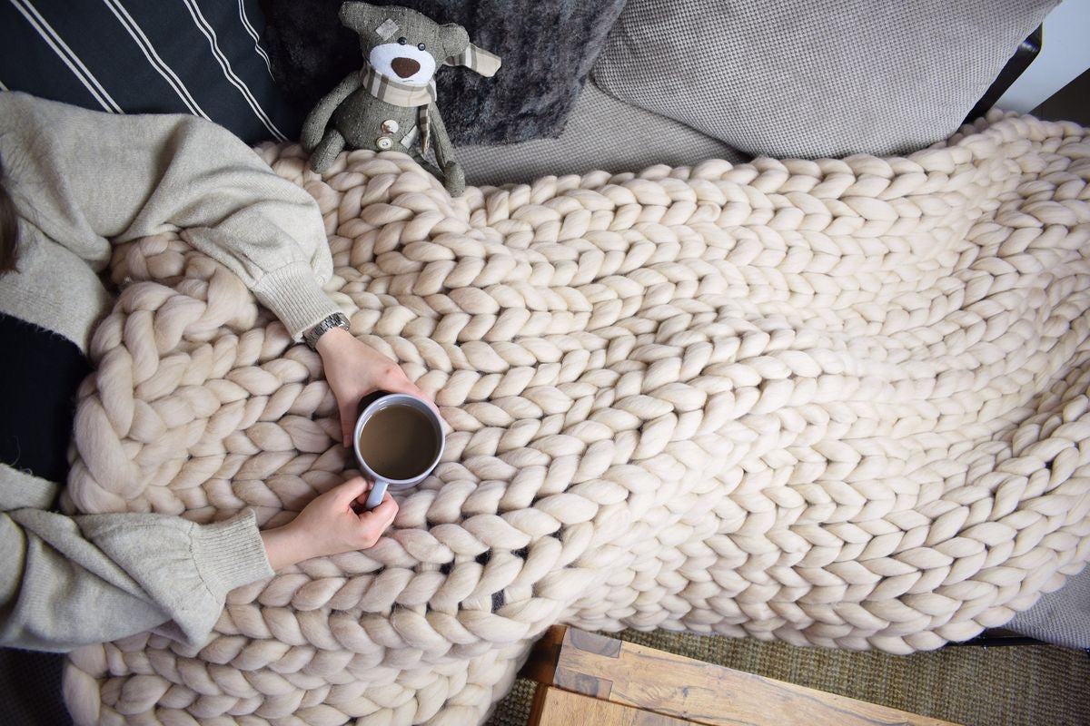 Chunky Knitted Merino Wool Blanket Throw - 8 Colours