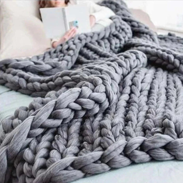 Chunky Knitted Merino Wool Blanket Throw - 8 Colours
