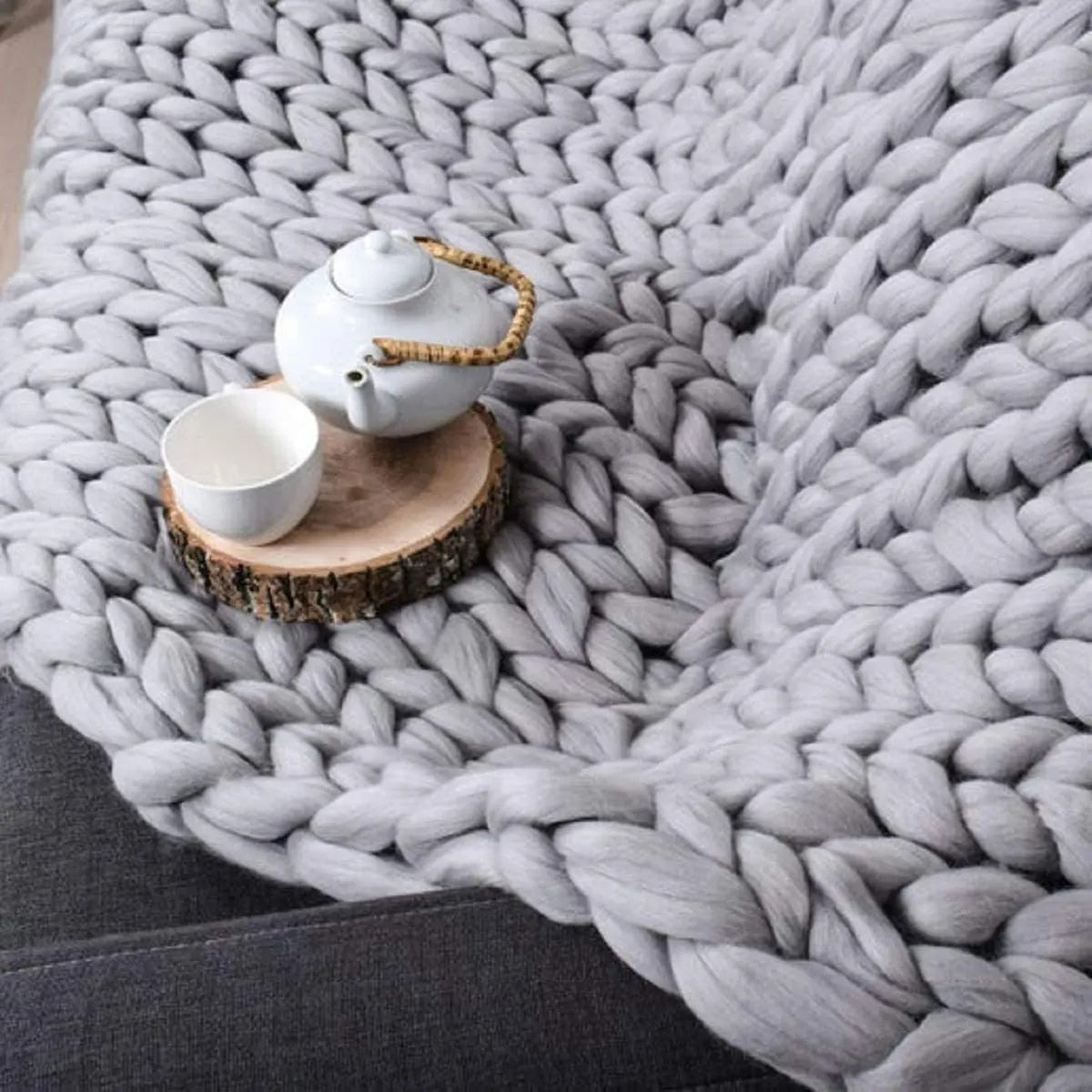 Chunky Knitted Merino Wool Blanket Throw - 8 Colours