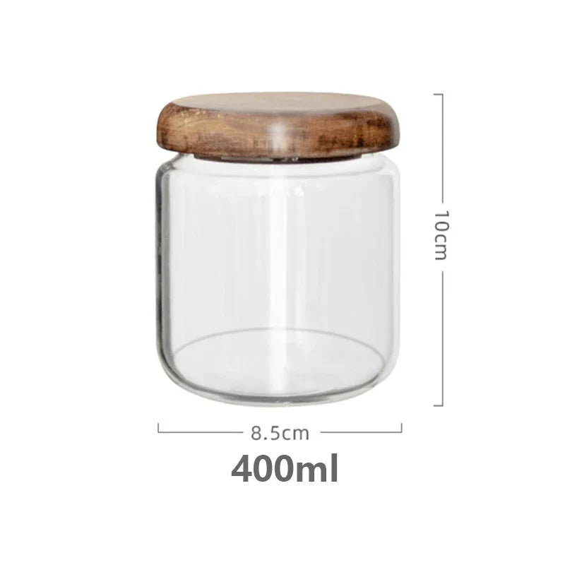 Clear Glass Food Storage Container With Wood Lid - 4 Sizes