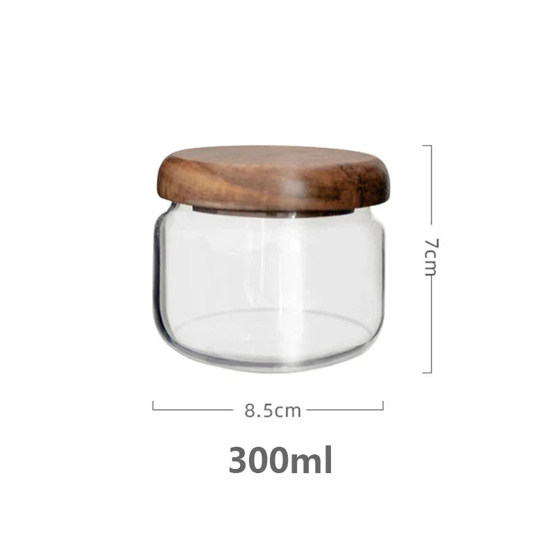 Clear Glass Food Storage Container With Wood Lid - 4 Sizes