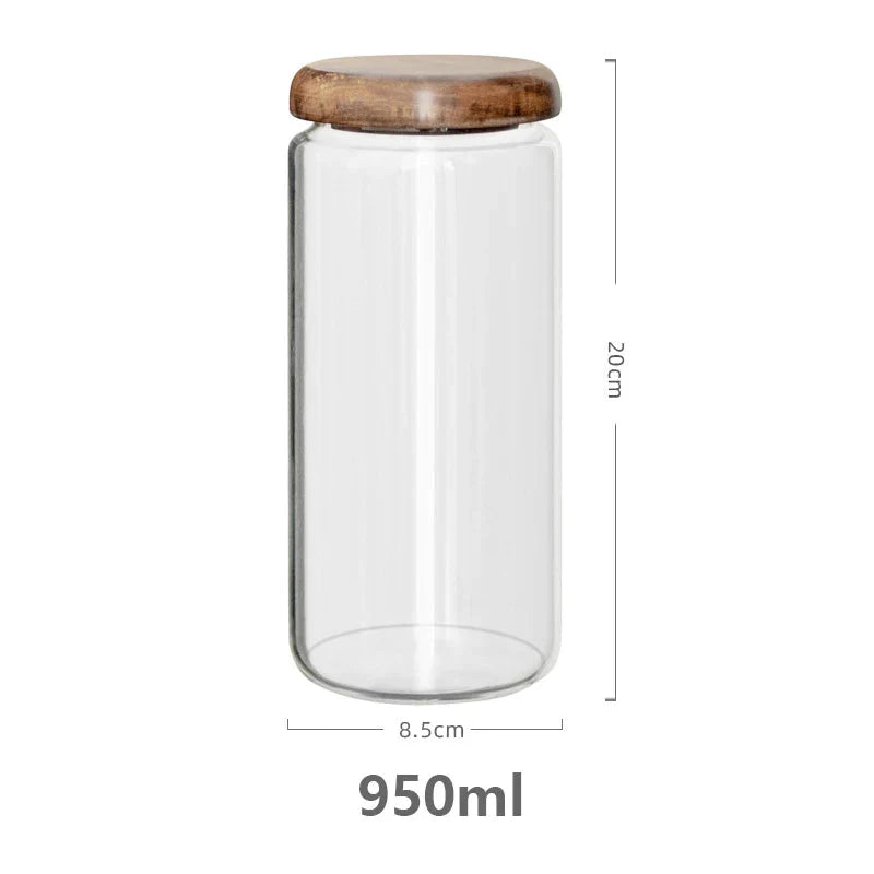 Clear Glass Food Storage Container With Wood Lid - 4 Sizes