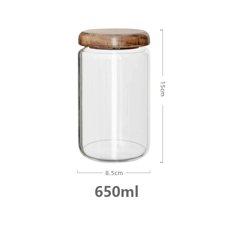 Clear Glass Food Storage Container With Wood Lid - 4 Sizes