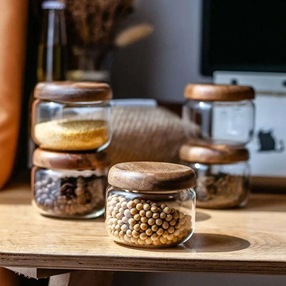 Clear Glass Food Storage Container With Wood Lid - 4 Sizes