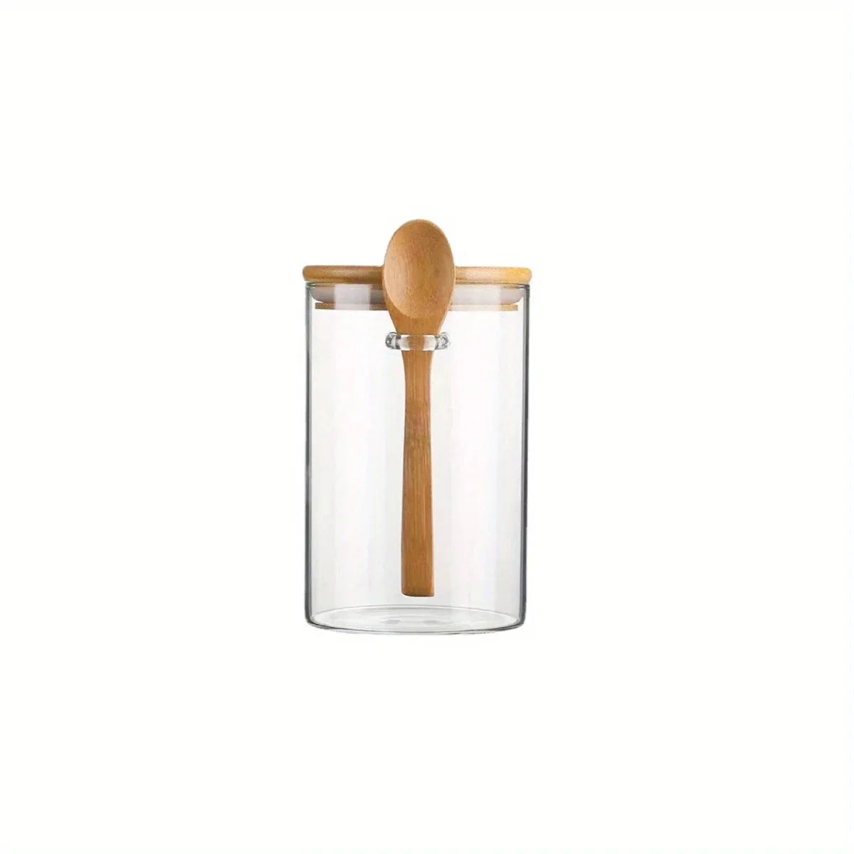 Clear Glass Storage Containers With Airtight Lid & Wooden Spoon - 540ml