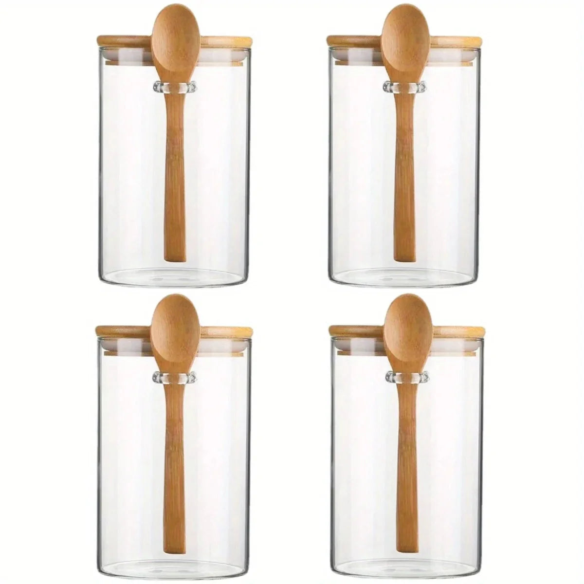 Clear Glass Storage Containers With Airtight Lid & Wooden Spoon - 540ml