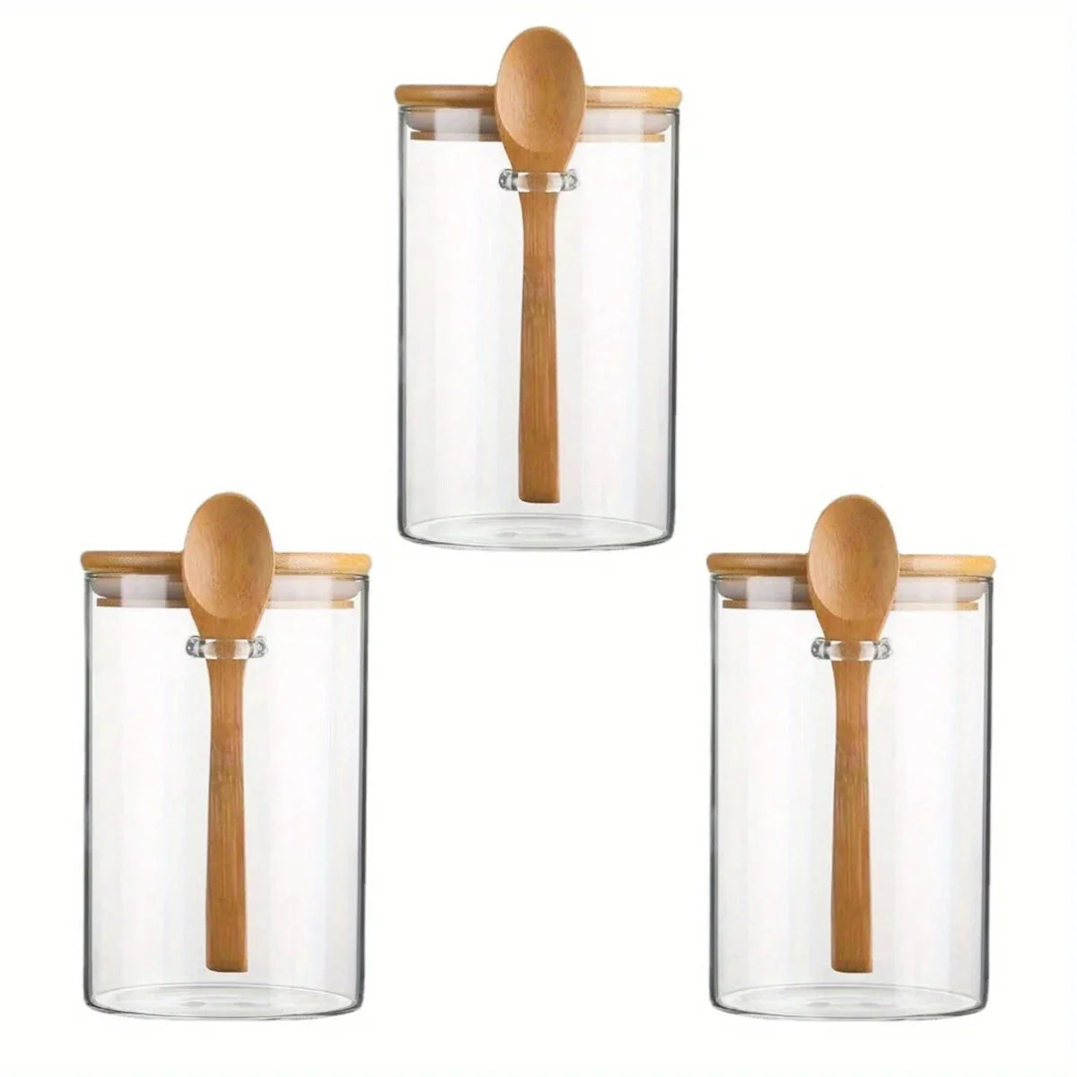 Clear Glass Storage Containers With Airtight Lid & Wooden Spoon - 540ml