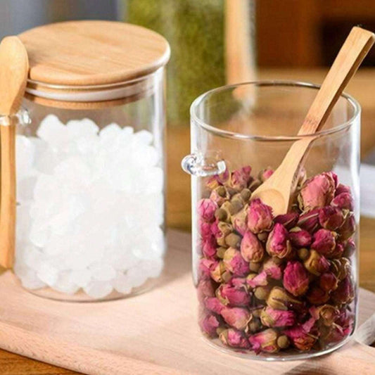 Clear Glass Storage Containers With Airtight Lid & Wooden Spoon - 540ml