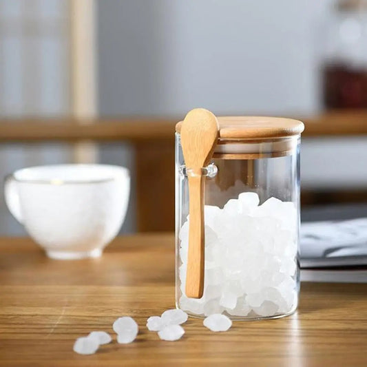 Clear Glass Storage Containers With Airtight Lid & Wooden Spoon - 540ml