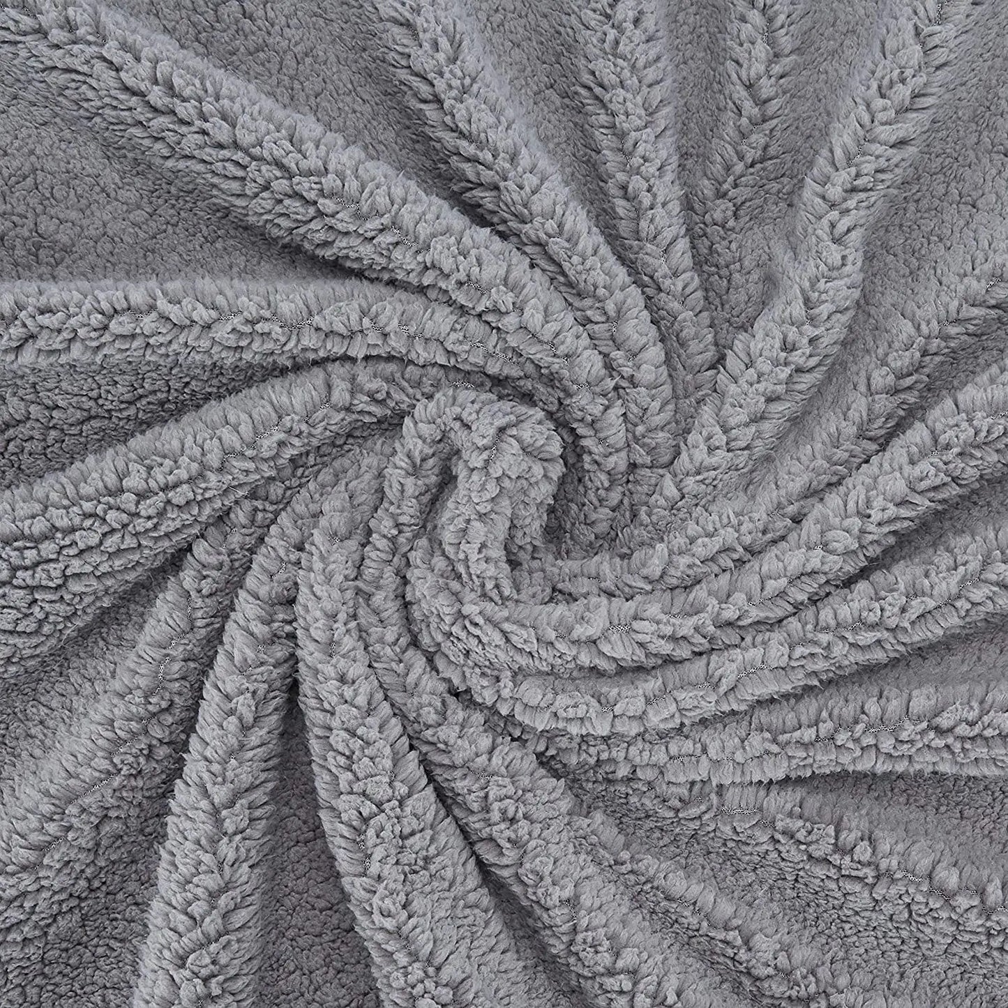Cosy Winter Faux Fur Fleece Sherpa Throw - Grey, Ivory, White & Black