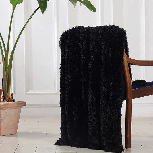 Cosy Winter Faux Fur Fleece Sherpa Throw - Grey, Ivory, White & Black