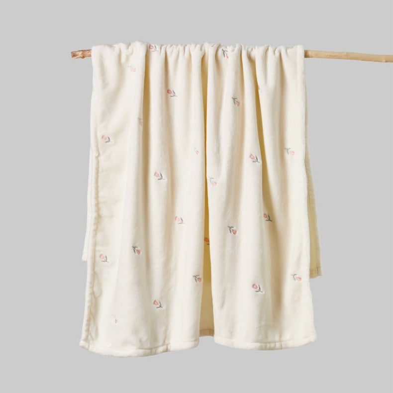 Embroidered White Fleece Baby Winter Throw Blanket - 4 Styles