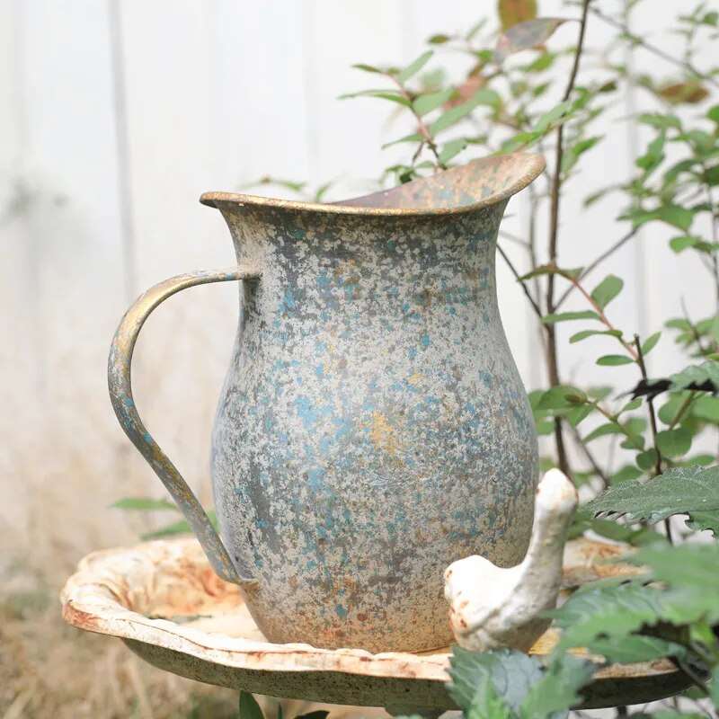 Farmhouse Style Galvanised Rustic Shabby Chic Vintage Flower Vase