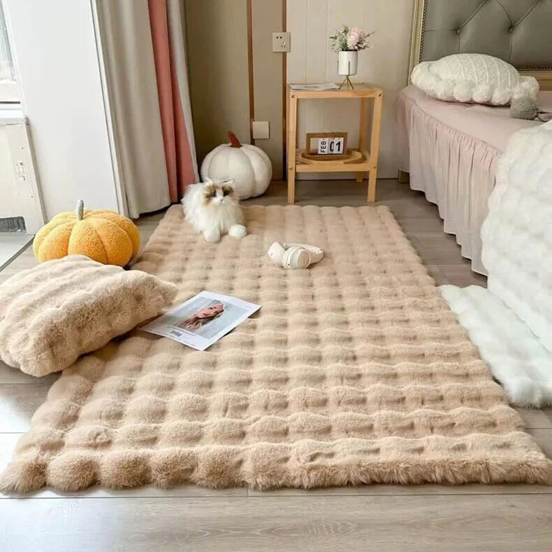 Fluffy & Supersoft Plush Bubble Nordic Rectangle Shaggy Rug - White, Beige, Grey, Ivory & Sage Green