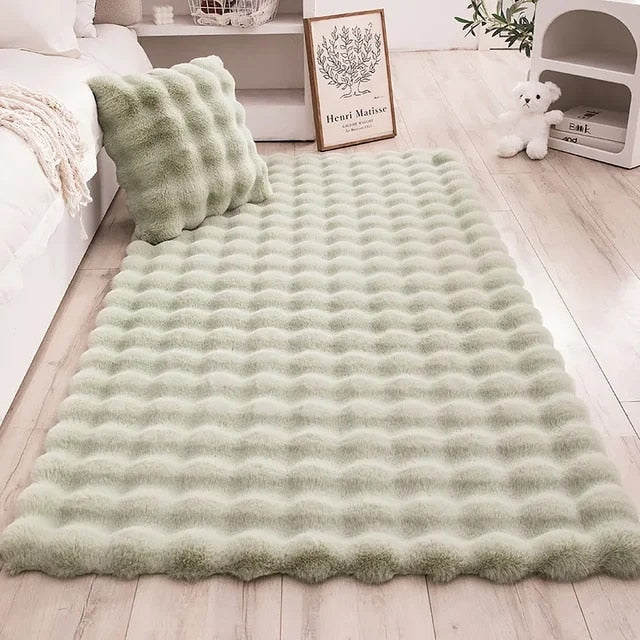 Fluffy & Supersoft Plush Bubble Nordic Rectangle Shaggy Rug - White, Beige, Grey, Ivory & Sage Green