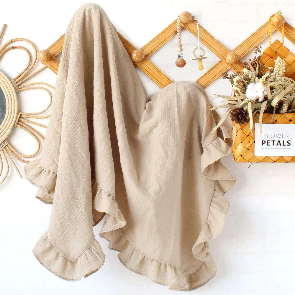Organic Cotton Ruffled Muslin Baby Swaddle Blanket - 4 Colours