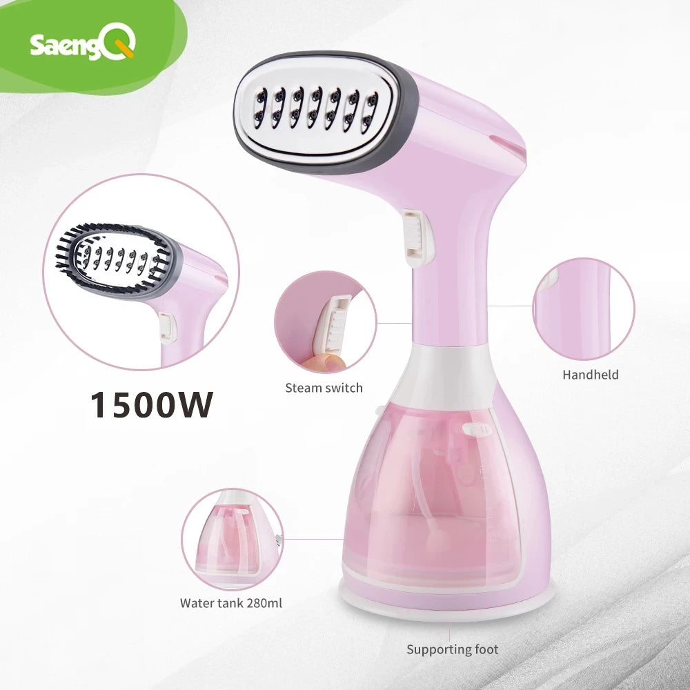 saengQ Handheld Garment Steamer – 1500W Portable Fabric Steamer with 280ml Tank & Fast Heat-Up for Clothes Ironing