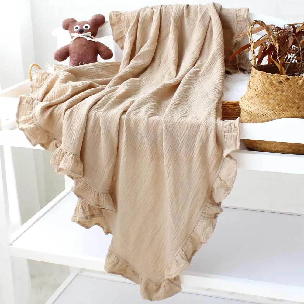 Organic Cotton Ruffled Muslin Baby Swaddle Blanket - 4 Colours