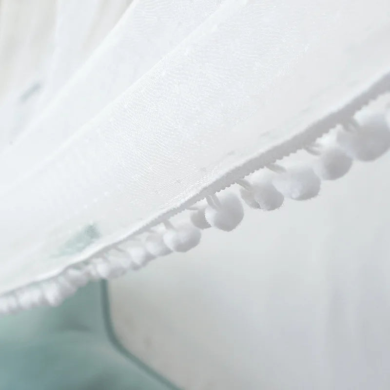 Kids Bed Canopy With Pom Pom Detail - Pink, Blue & Grey
