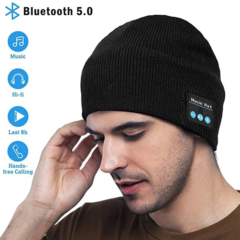 Bluetooth Music Beanie – Wireless Smart Hat with Built-in Speakers & Mic, Rechargeable Warm Headset for Running, Hunting & Camping