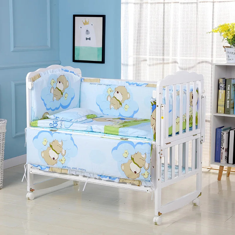 5pcs Cotton Baby Crib Bedding Set – Infant Bumpers & Safety Bed Fence Protector for Nursery Decor