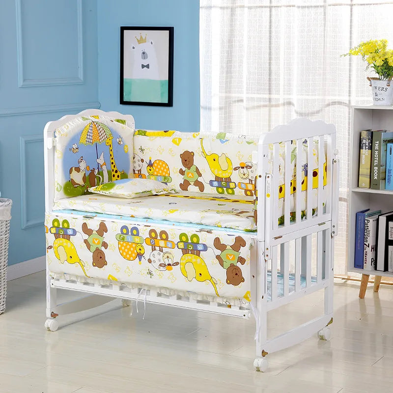 5pcs Cotton Baby Crib Bedding Set – Infant Bumpers & Safety Bed Fence Protector for Nursery Decor