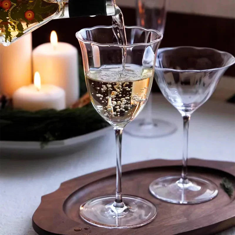 Set of 2, 4 & 6 Handmade Ripple Flower Inspired Wine, Cocktail & Flute Glasses