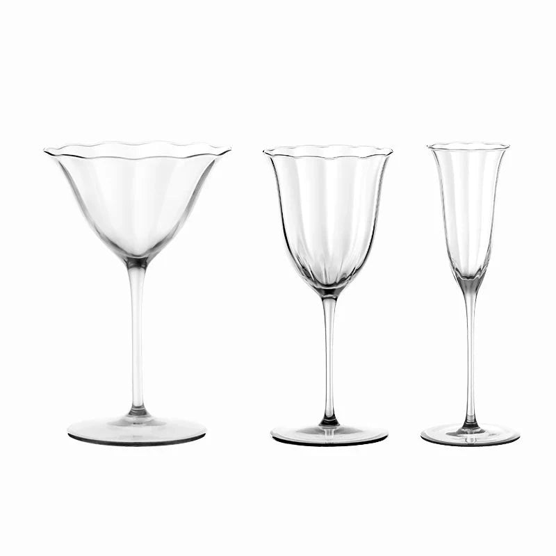 Set of 2, 4 & 6 Handmade Ripple Flower Inspired Wine, Cocktail & Flute Glasses