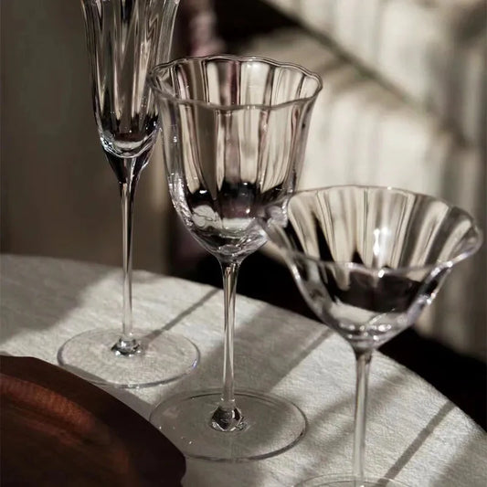 Set of 2, 4 & 6 Handmade Ripple Flower Inspired Wine, Cocktail & Flute Glasses