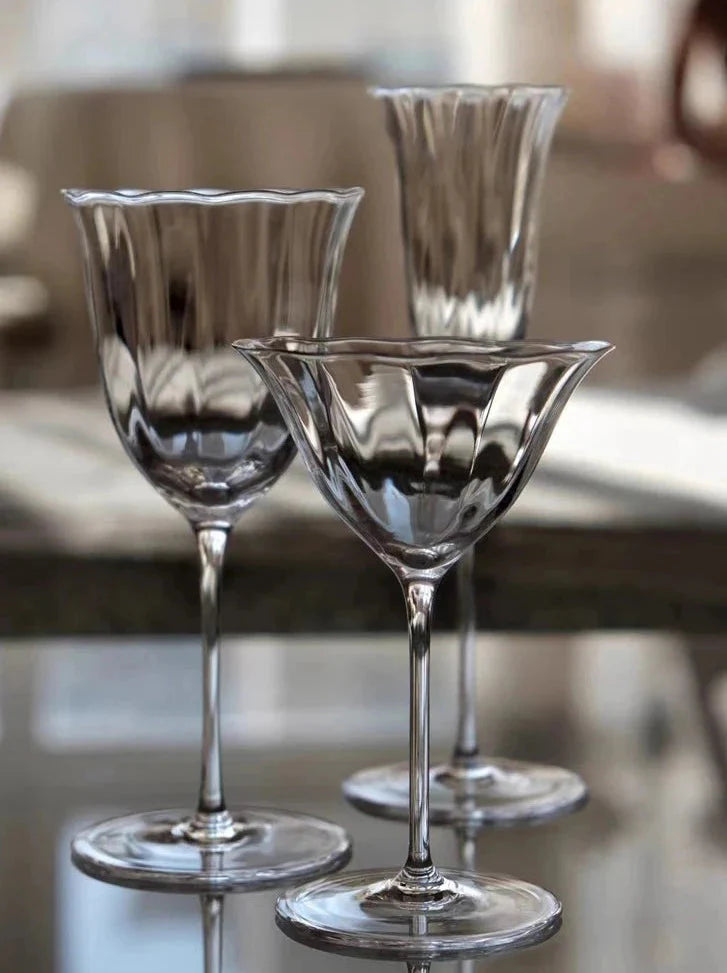 Set of 2, 4 & 6 Handmade Ripple Flower Inspired Wine, Cocktail & Flute Glasses