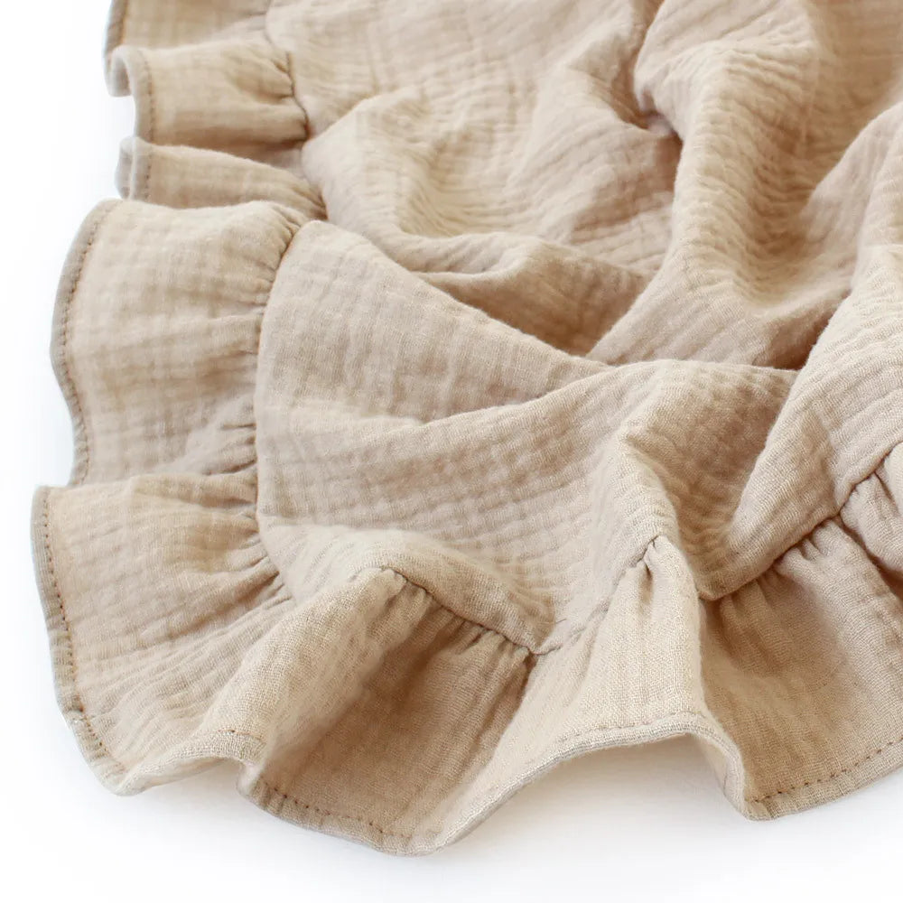 Organic Cotton Ruffled Muslin Baby Swaddle Blanket - 4 Colours