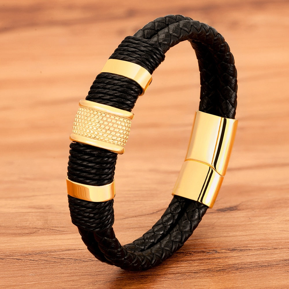 Woven Leather & Stainless Steel Bracelet
