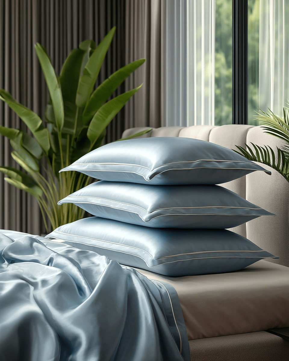Premium Sky Blue Mulberry Silk Bedding Set