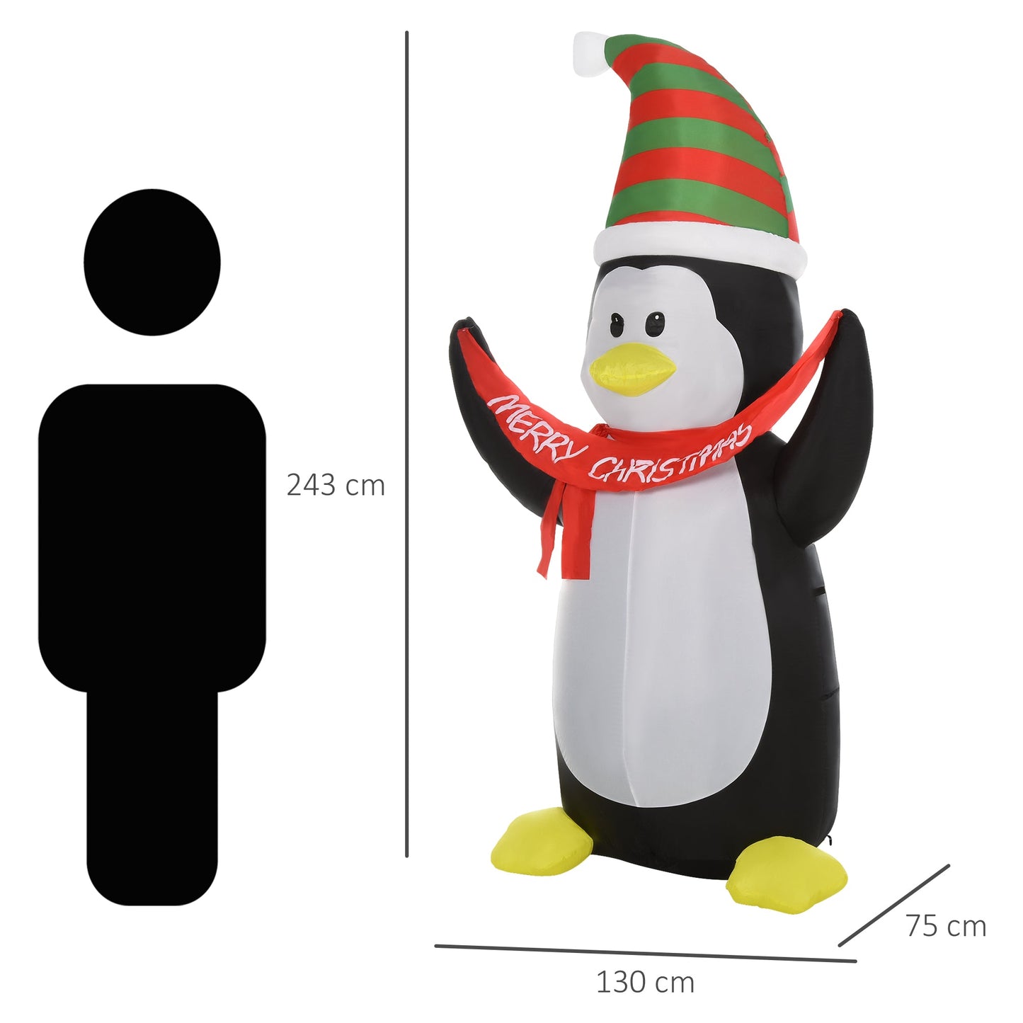 Homcom 2.4m LED Polyester Outdoor Christmas Inflatable Penguin