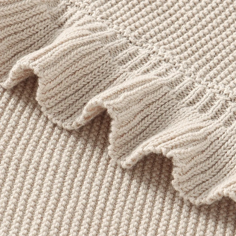 Knitted Cotton Muslin Swaddle Blanket for Baby with Ruffle Trim - Ivory, Grey, Beige, Pink & Sage Green